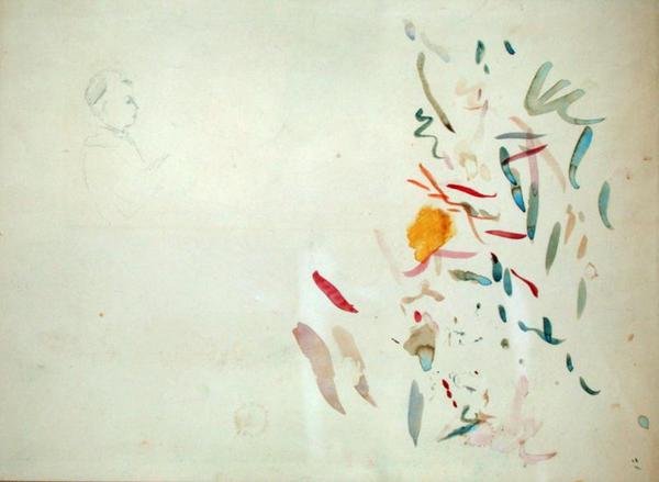 Skitse af en kvindes hoved og farvelinjer, muligvis fra en skitsebog, 1887 (wc & blyant på papir) af Berthe Morisot
