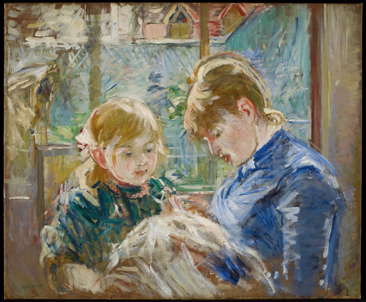 Kunstnerens datter, Julie, med sin barnepige af Berthe Morisot