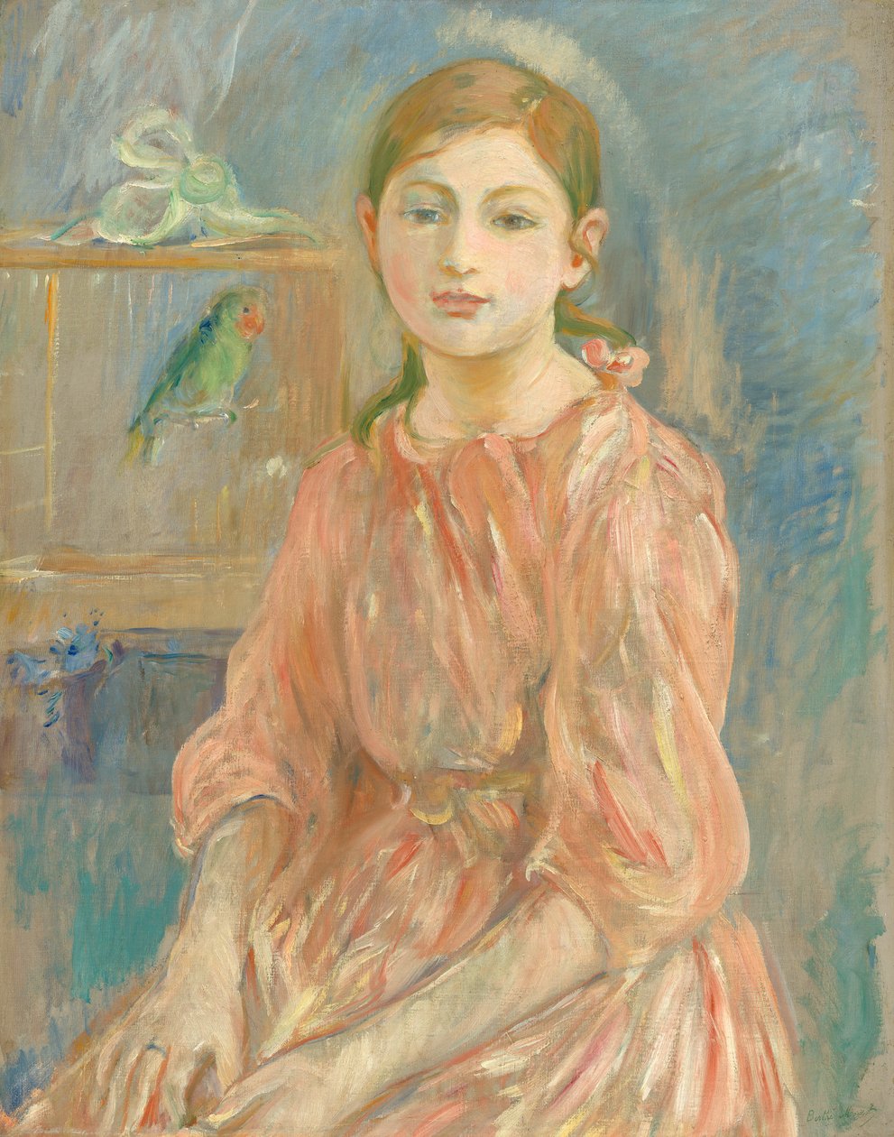 Kunstnerens datter med en parakit, 1890 af Berthe Morisot