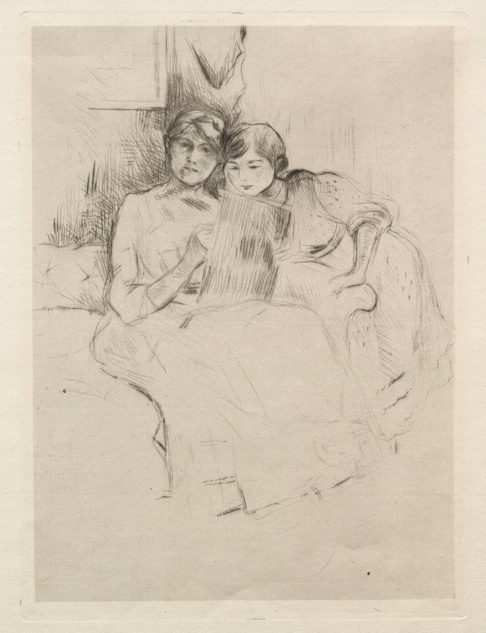 Tegneundervisningen (Berthe Morisot tegner med sin datter) af Berthe Morisot