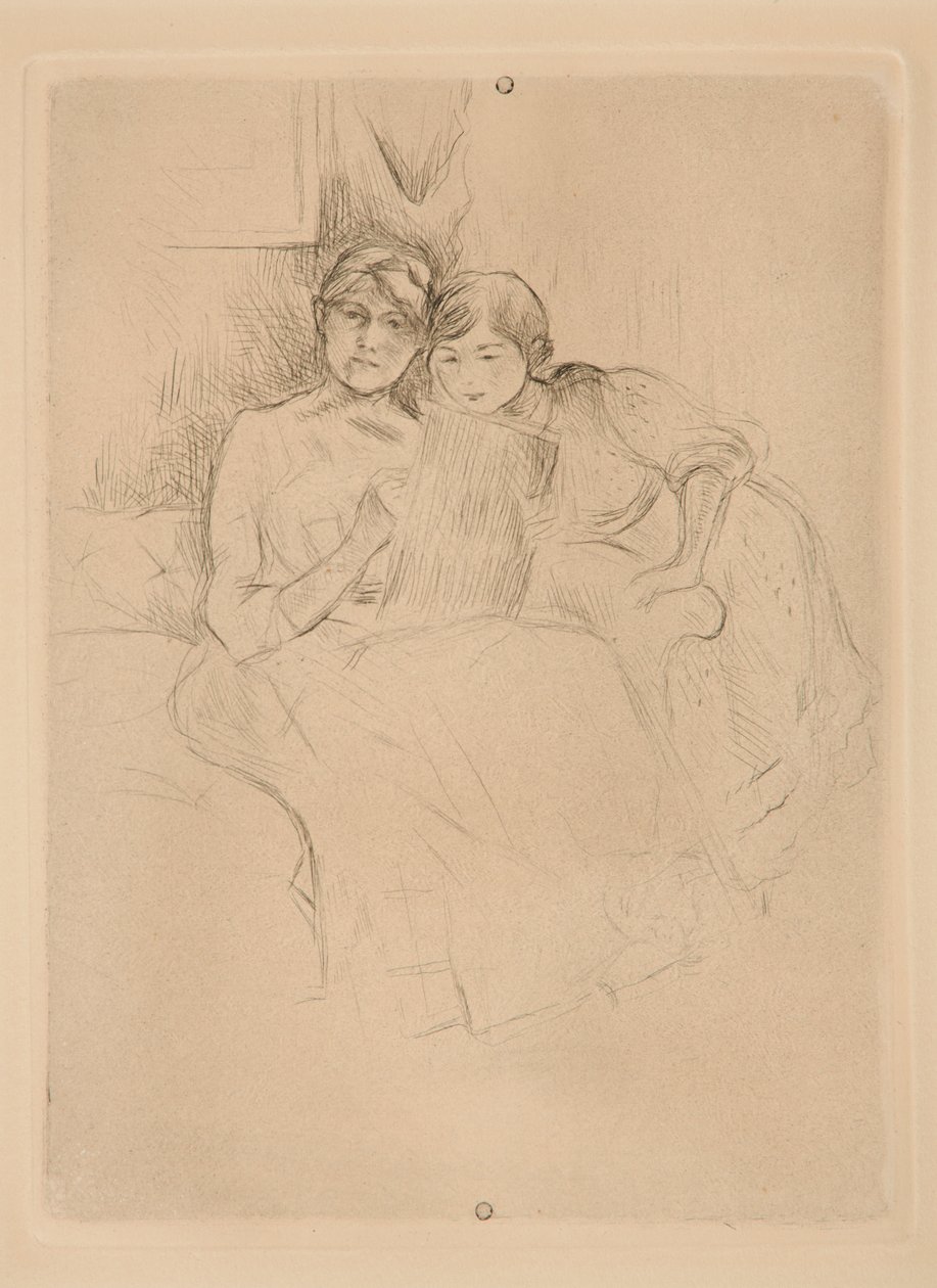 Tegnelektionen: Berthe Morisot og hendes datter af Berthe Morisot