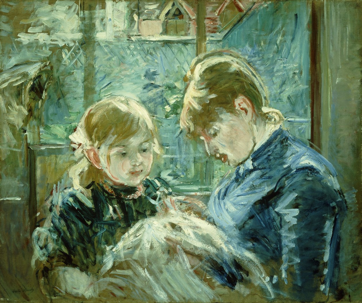Dressmaking lektionen; Le Lecon de Couture, 1884 af Berthe Morisot