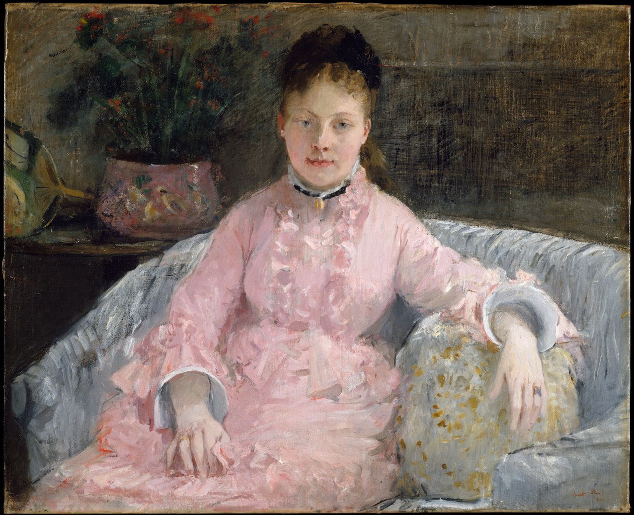 Den lyserøde kjole (Albertie-Marguerite Carré, senere Madame Ferdinand-Henri Himmes, 1854–1935) af Berthe Morisot