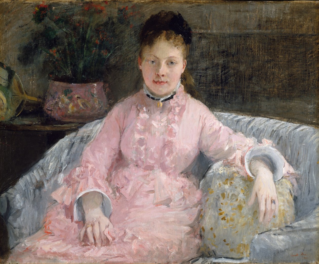 Den lyserøde kjole, ca. 1870 (olie på lærred) af Berthe Morisot