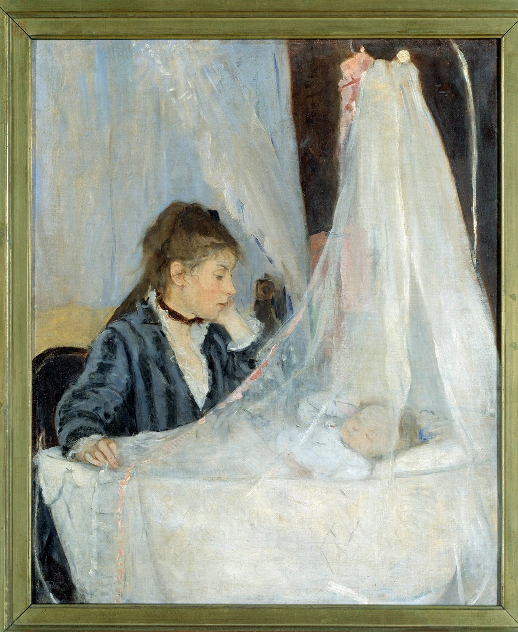 Vuggen Repræsentation af kunstnerens søster, Edma, der våger over sin datters søvn, Blanche - Maleri af Berthe Morisot (1841-1895) 1872. Dim. 0,56 x 0,46 m - Paris, musee d