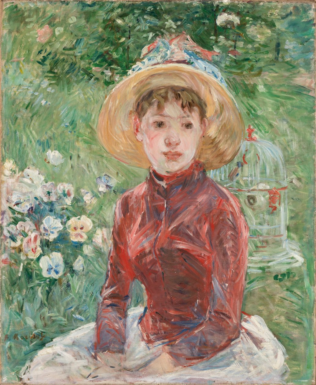 Ung pige på græsset, den røde bodice Mademoiselle Isabelle Lambert, 1885. af Berthe Morisot