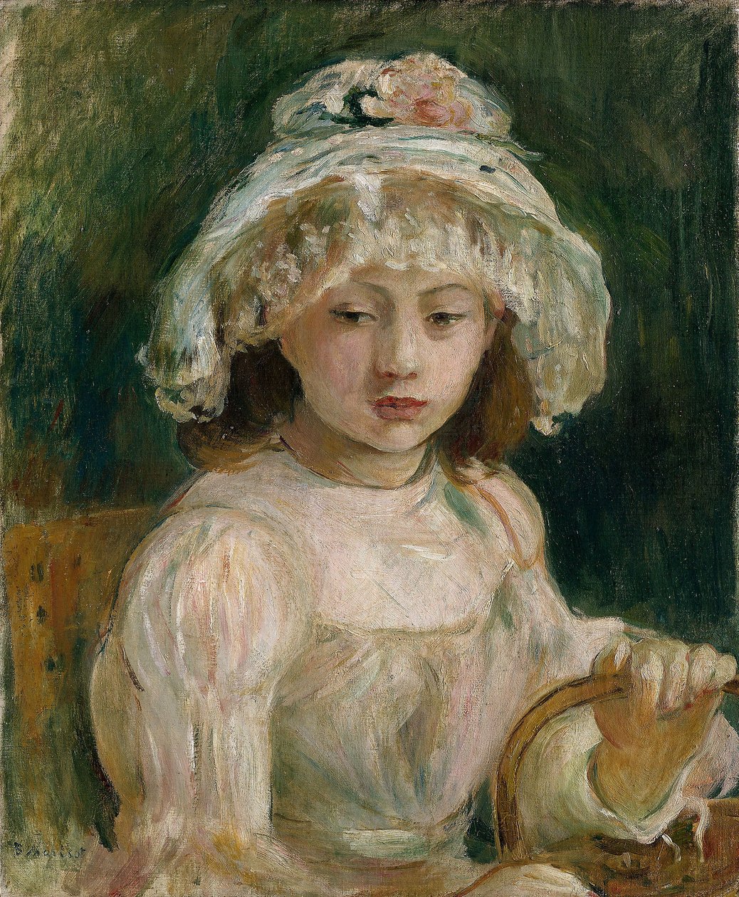 Ung pige med hat (olie på lærred) af Berthe Morisot