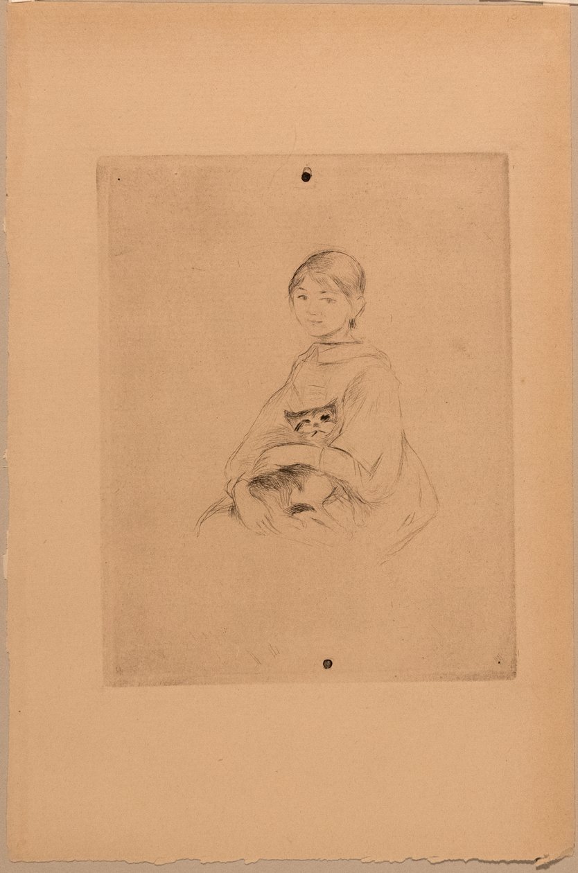 Ung pige med en kat, ca. 1888 (radering) af Berthe Morisot