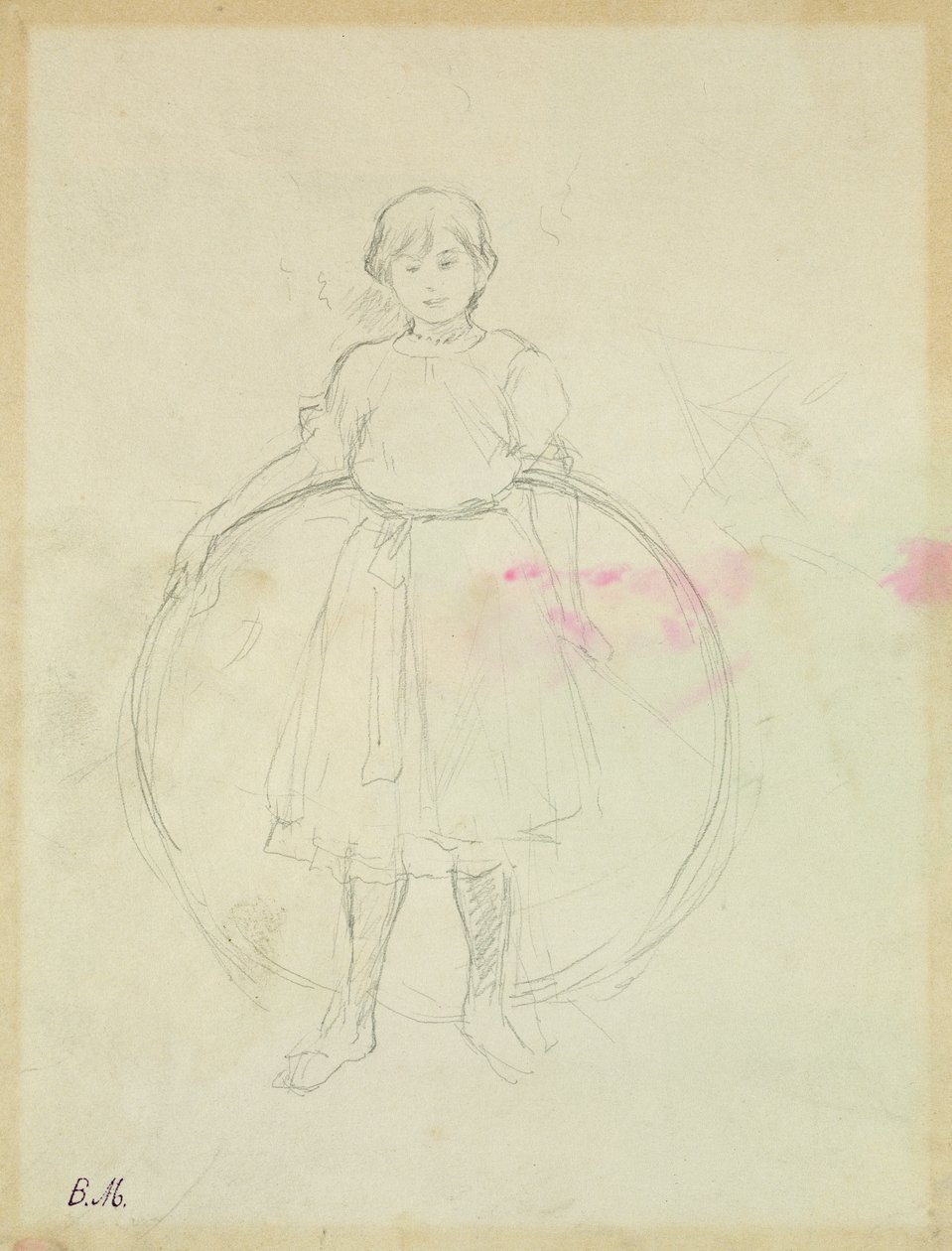 Ung pige med en bøjle, 1888 (grafit på papir) af Berthe Morisot