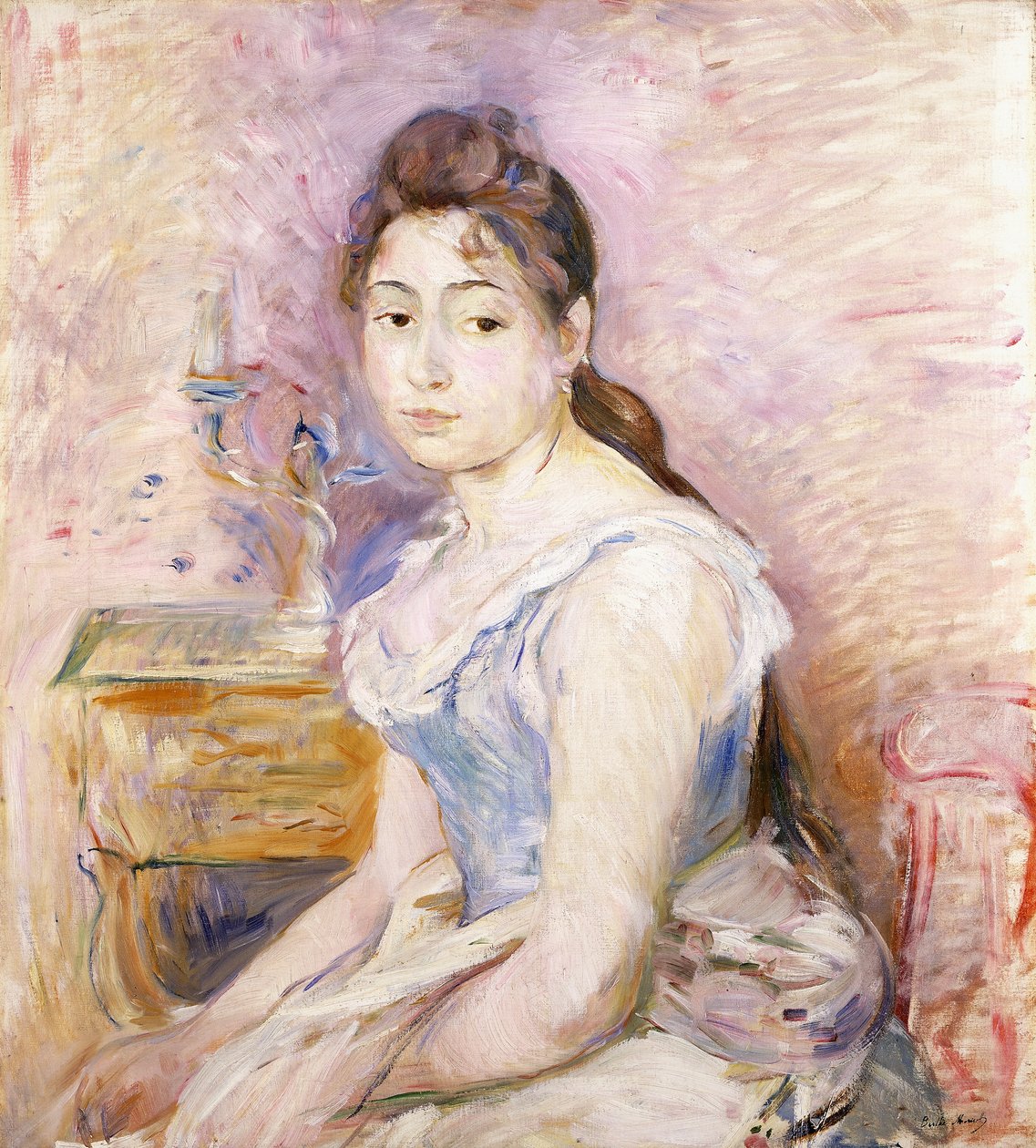 Ung kvinde i et blåt korset; Ung pige i blåt korset, 1891 af Berthe Morisot