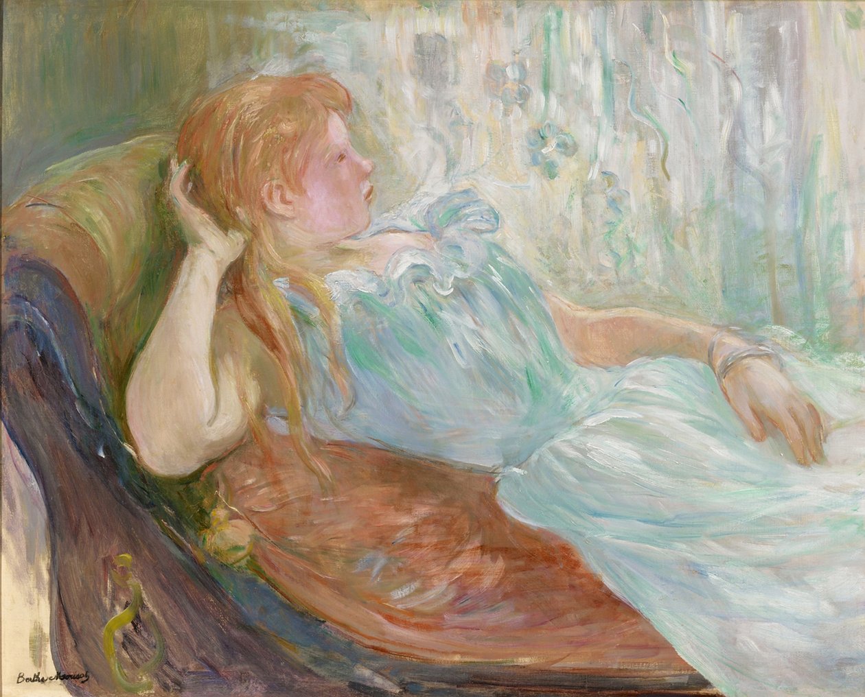 Ung kvinde på en sofa af Berthe Morisot