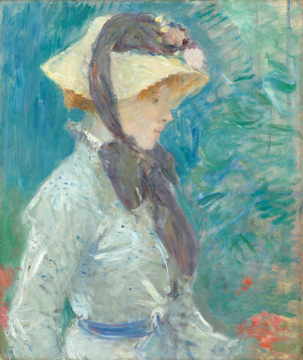 Ung kvinde med stråhat af Berthe Morisot