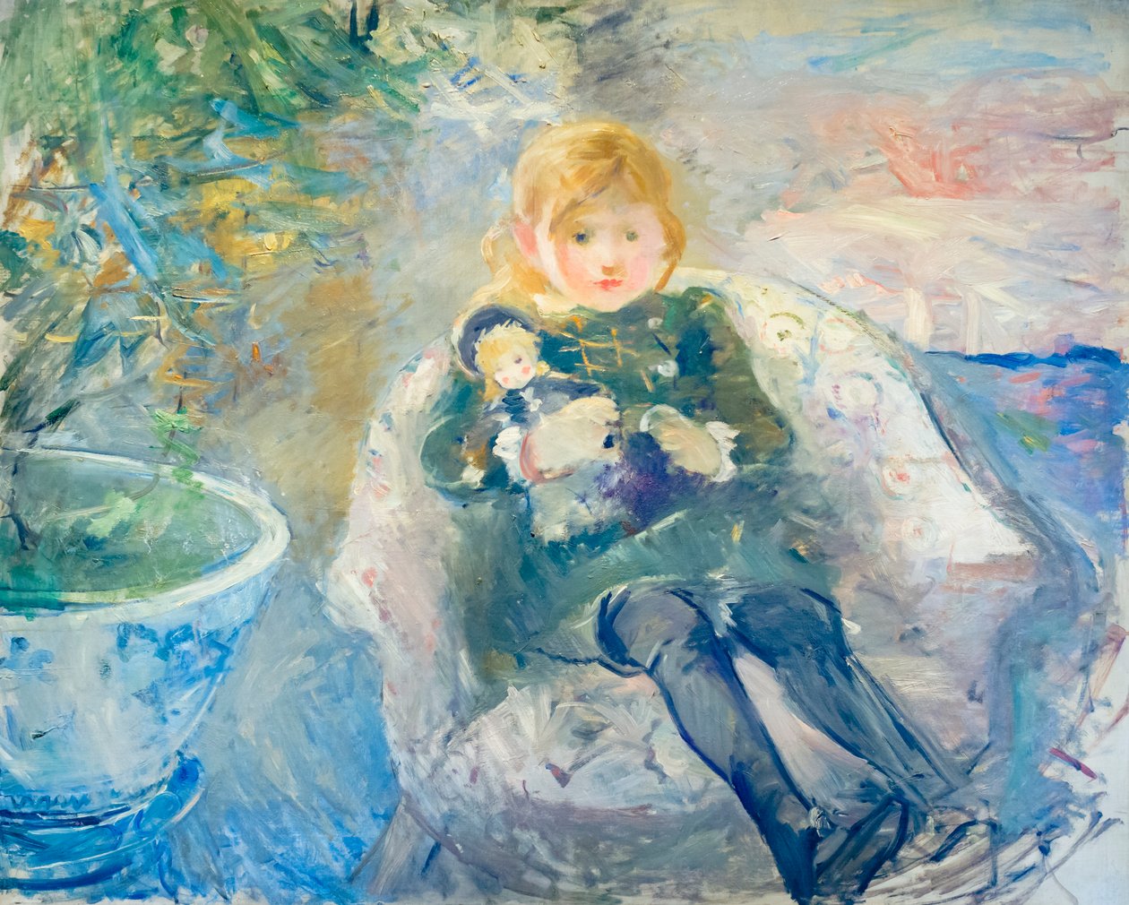 Ung pige med dukke, ca. 1884 (olie på lærred) af Berthe Morisot
