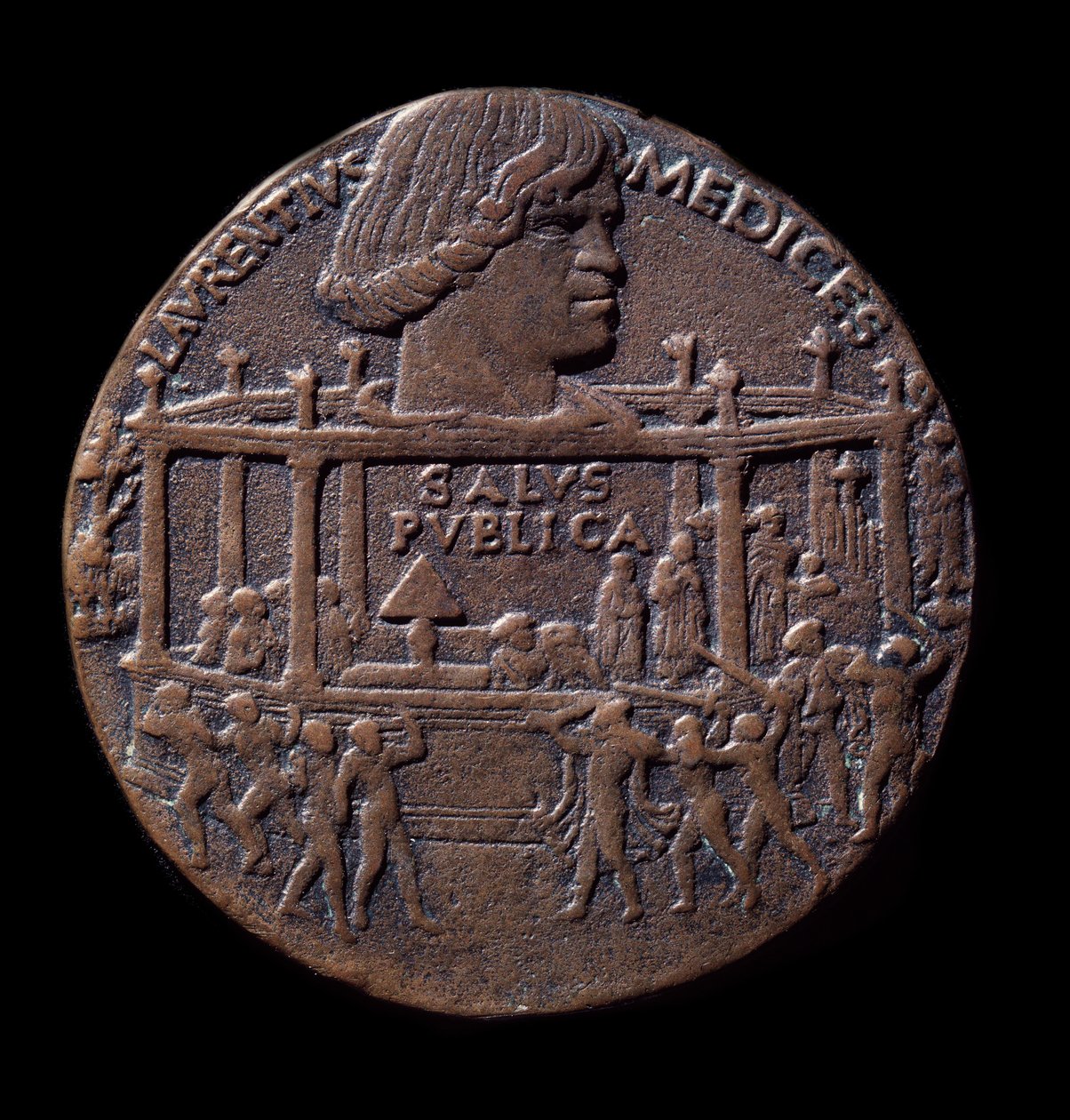 Bronzemedalje på Pazzi-sammensværgelsen (1478) af Bertoldo di Giovanni
