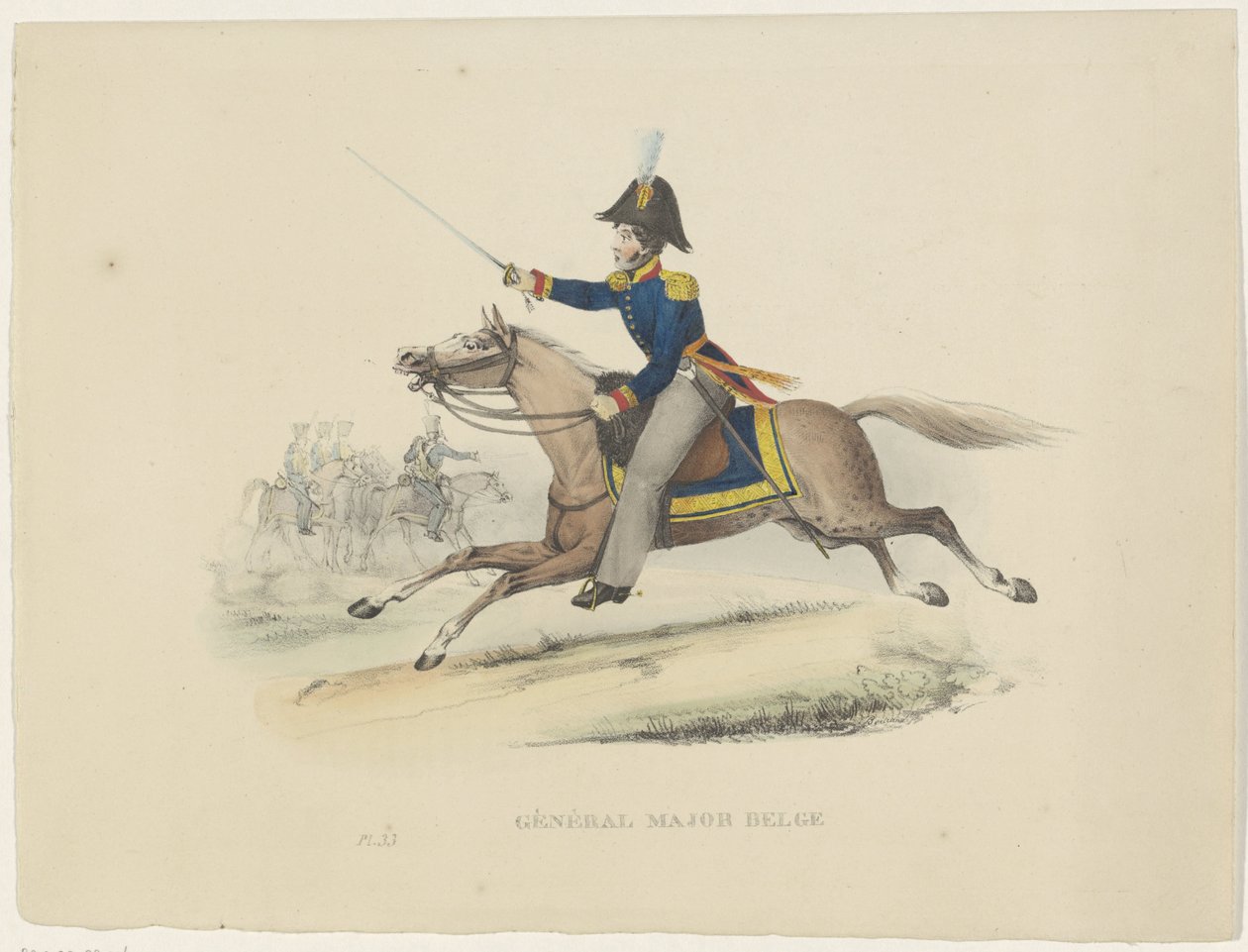 Belgisk generalmajor, 1830 Belgisk generalmajor (titel på objekt) Belgiske kostumer: antikke og moderne, militær, civil og religiøs, 1830 (serietitel) af Bertrand