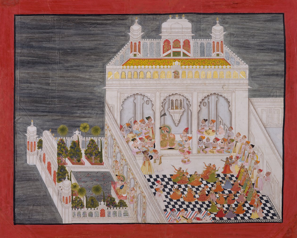 Maharana Ari Singh med sine hoffolk bliver underholdt på Jagniwas Water Palace, dateret 1767. af Bhima