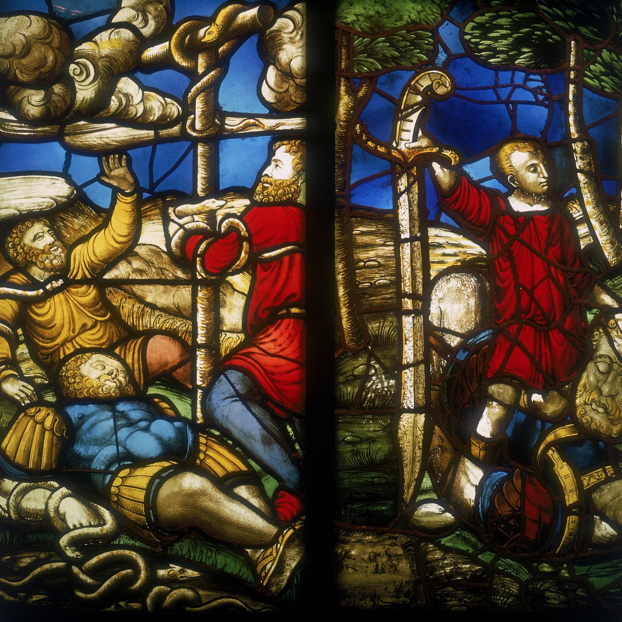 Bronzeslangen (glasmalerier tilskrevet Dirck Crabeth), David og Golia (af Biagio Arcimboldi), Domkirkemuseet, Milano af Biagio & Arcimboldi Giuseppe Arcimboldi