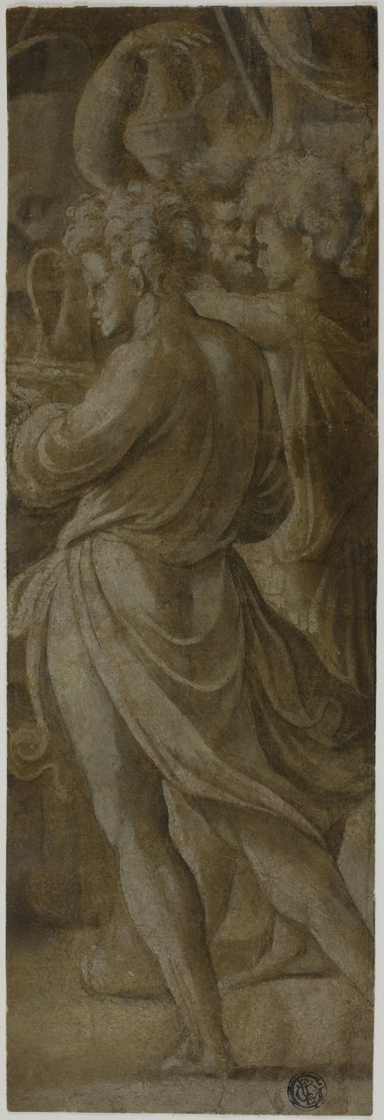 Fragment af en sammensætning: Attendants, der bærer flager af Biagio Pupini