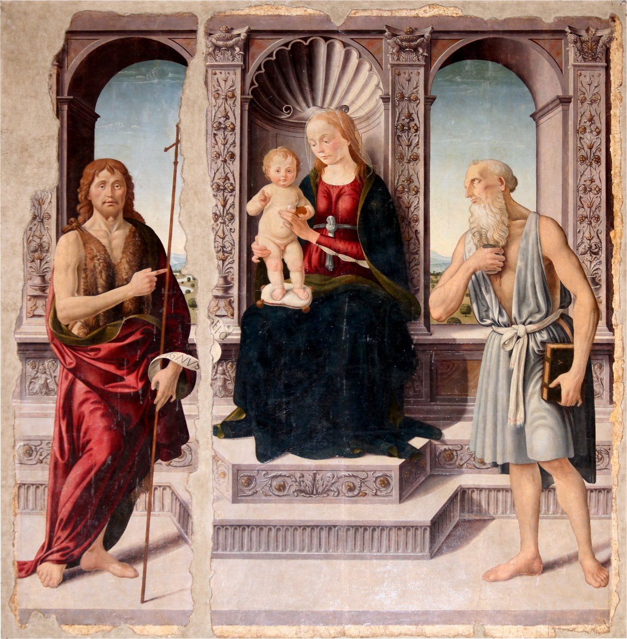 Madonna med barnet på tronen sammen med Johannes Døberen og Jeronimo af Biagio d