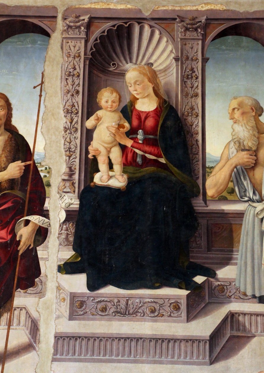 Madonna med barnet på tronen sammen med Johannes Døberen og Jeronimo af Biagio d