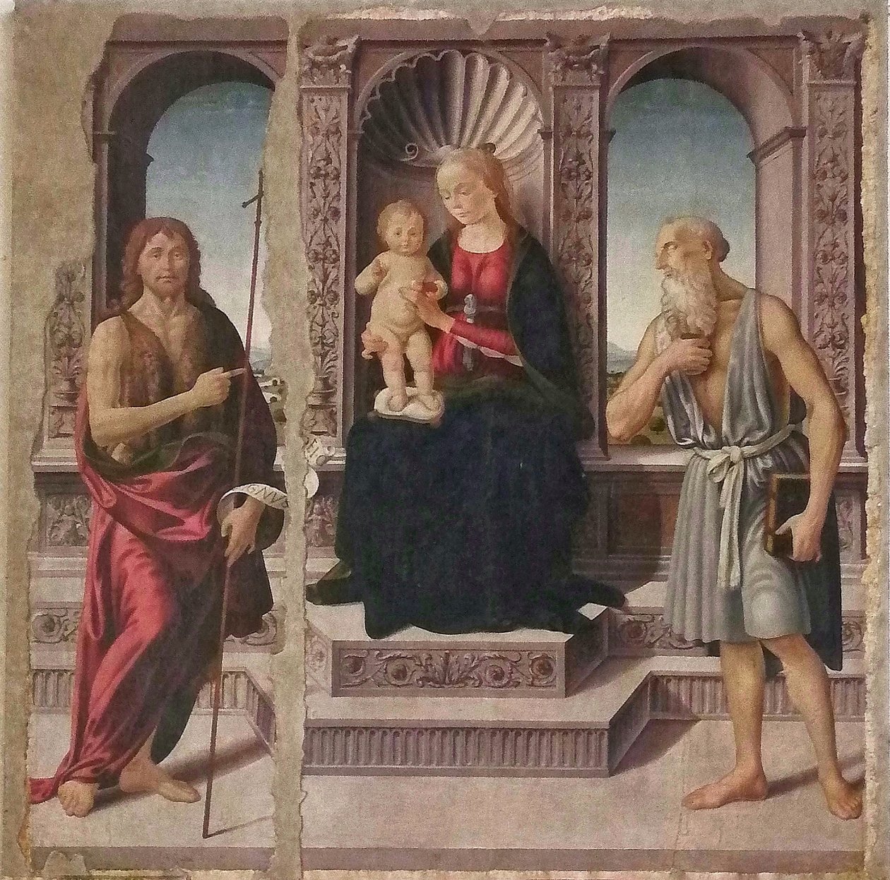 Madonna med barnet på tronen sammen med Johannes Døberen og Jeronimo af Biagio d