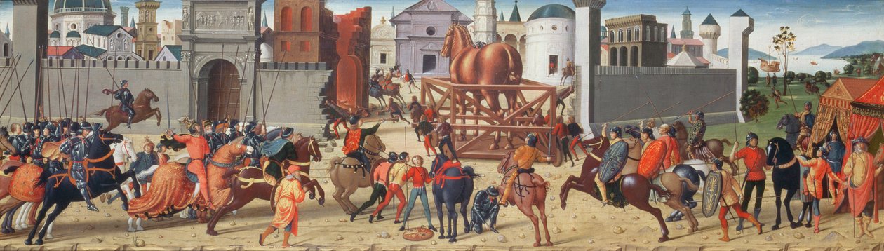 The Siege of Troy II: The Wooden Horse, ca. 1490-95 (se også 69652) af Biagio di Antonio
