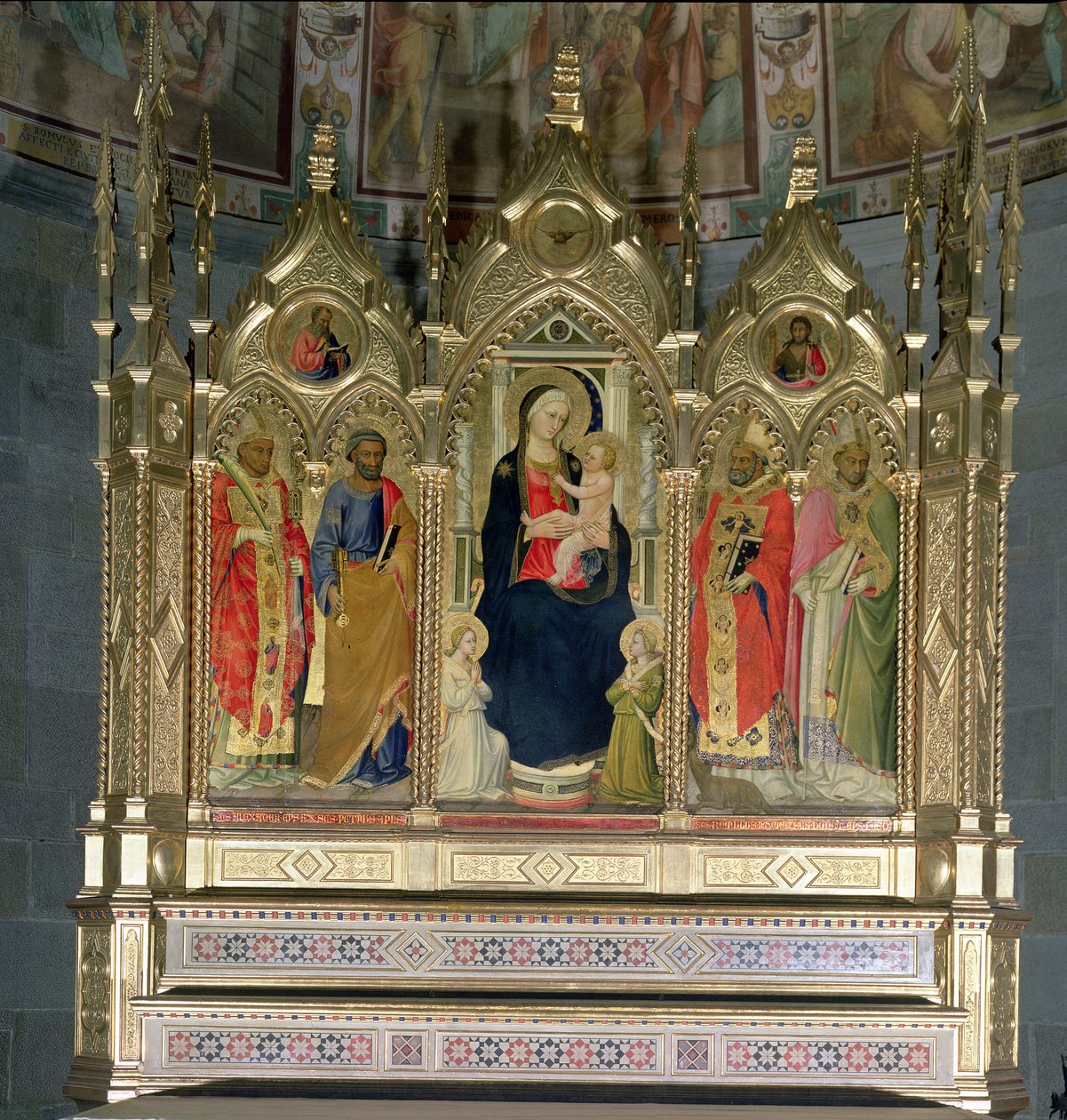 Madonna og barn med hellige (tempera på panel) (se 139090) af Bicci di Lorenzo