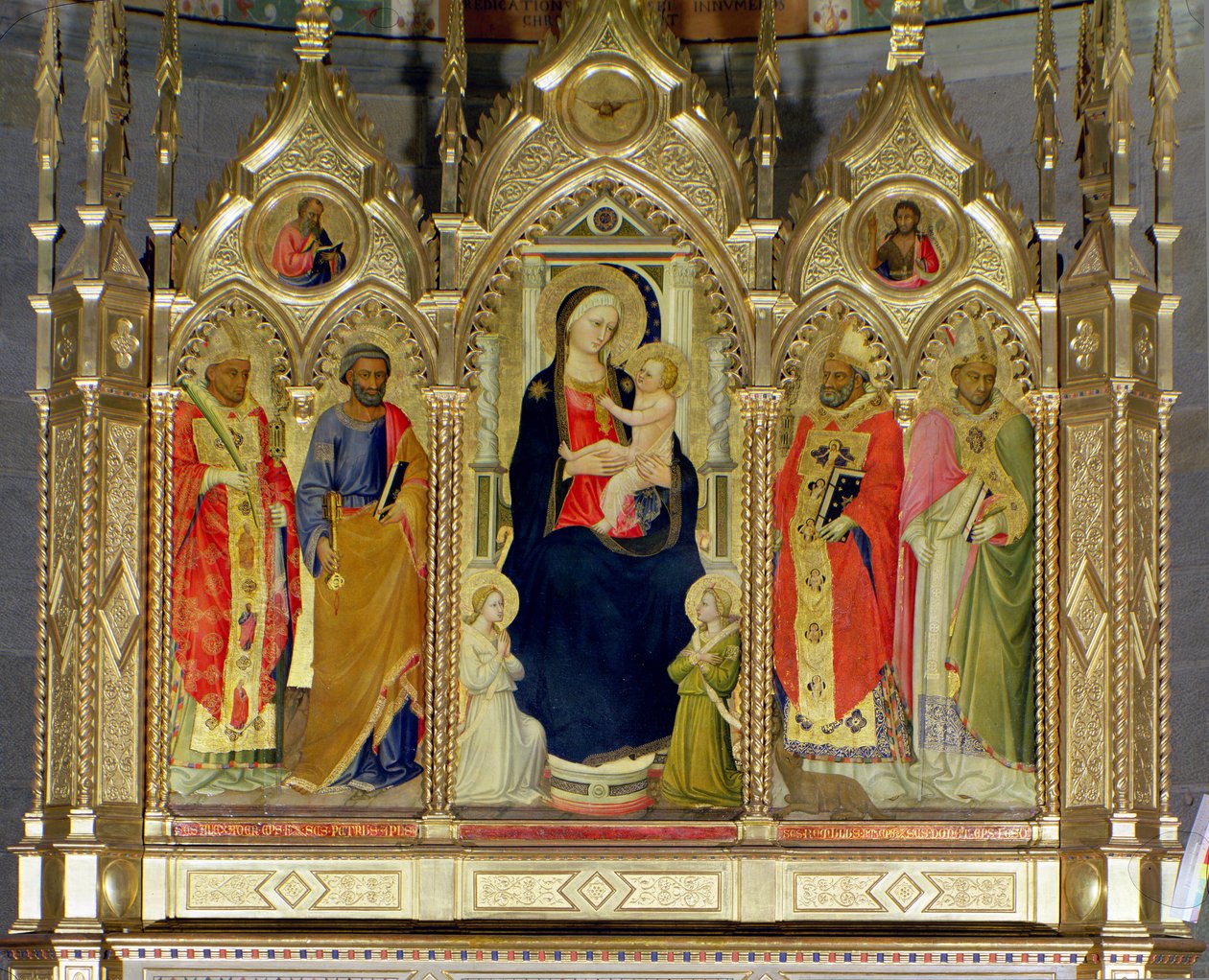 Madonna og barn med hellige (tempera på panel) (se 139091) af Bicci di Lorenzo