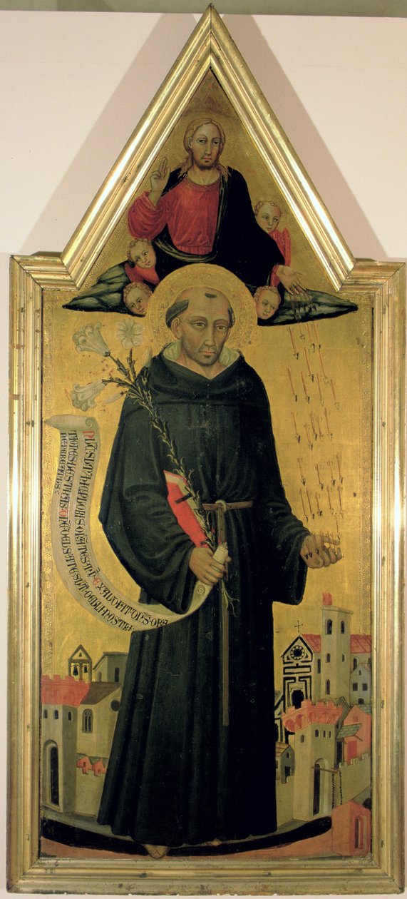 Skt. Nicholas af Tolentino (ca. 1246-1305) Beskytter Empoli mod pesten, 1445 (tempera med forgyldning på panel) af Bicci di Lorenzo