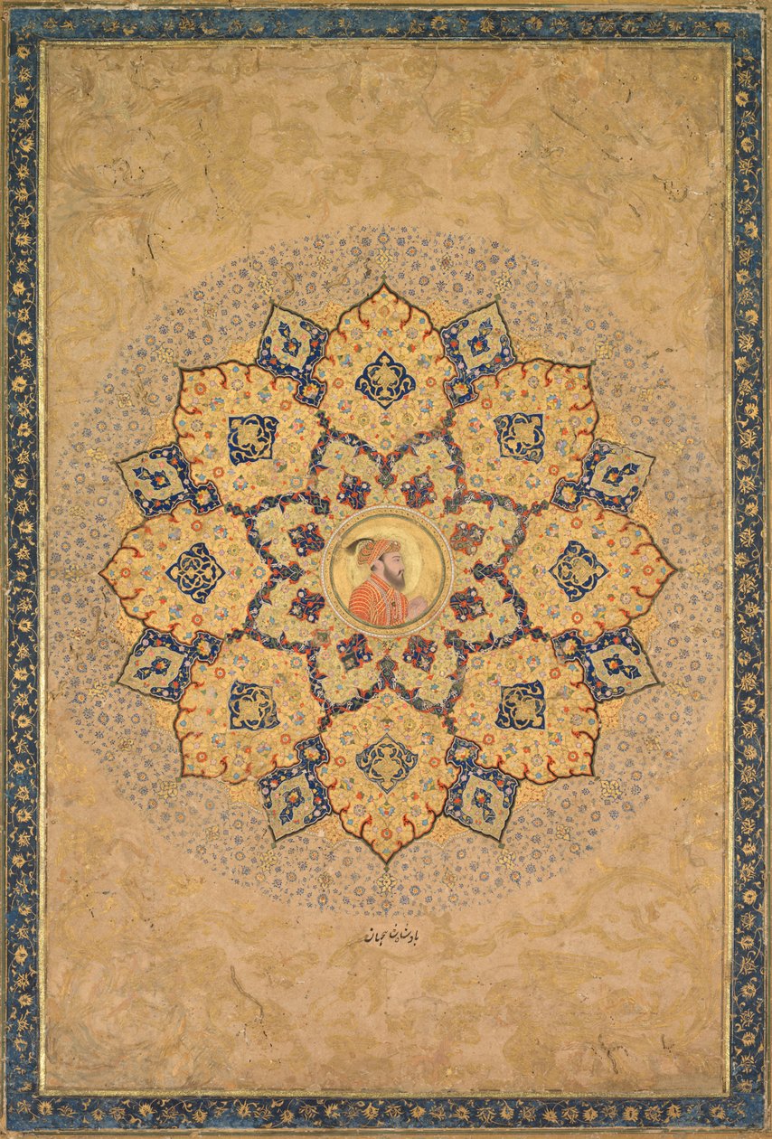 Shamsa sunburst med portræt af Aurangzeb 1618-1707, fra Emperors Album. af Bichitr