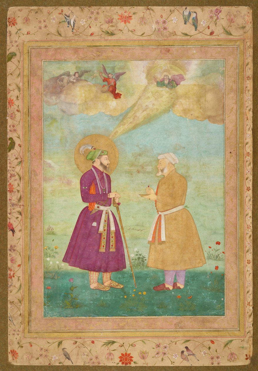 Shah Jahan med Asaf Khan fra Late Shah Jahan Album, ca. 1640 (uigennemsigtig akvarel, blæk og guld på papir monteret på karton) af Bichitr Bichitr