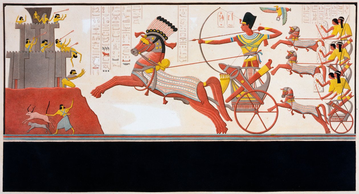 Ramses II i slaget ved Kadesj, 1275 f.Kr. 1800-tallet af Bigant and Allais
