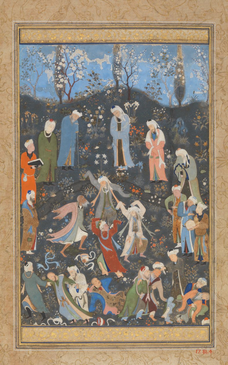 Dansende dervisher, folio fra en divan fra Hafiz, ca. 1480. af Bihzad