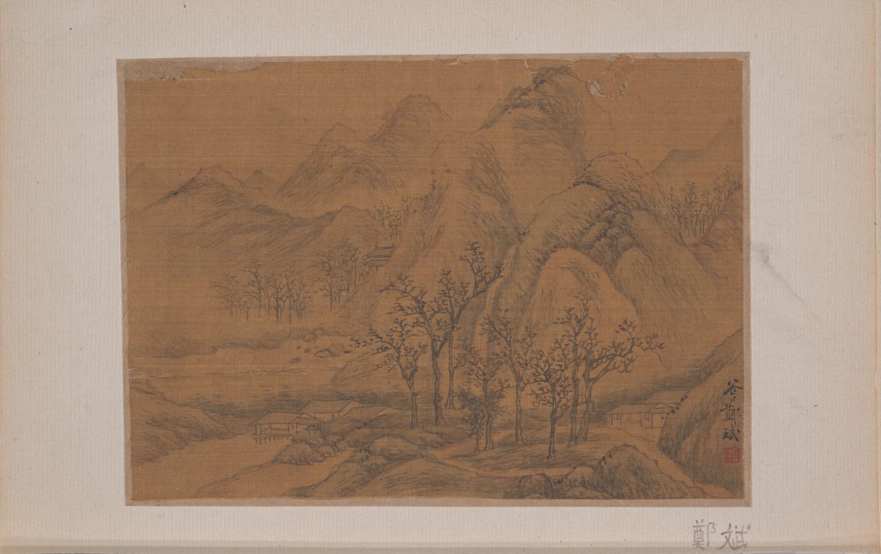 Landscape (miniature fra album med elleve malerier; blæk og farve på silke) af Bin Zheng