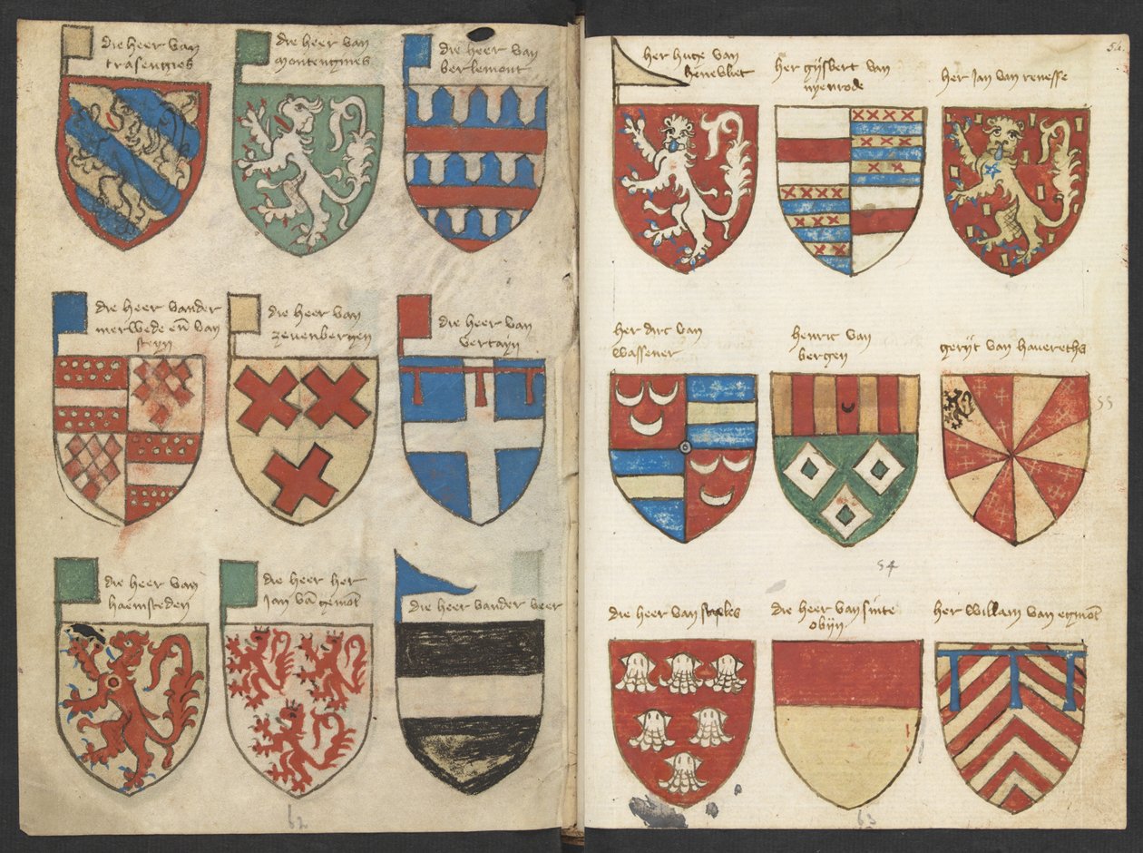 Wapenboek Beyeren (armorial) - KB79K21 - folios 053v (venstre) og 054r (højre) af Binder