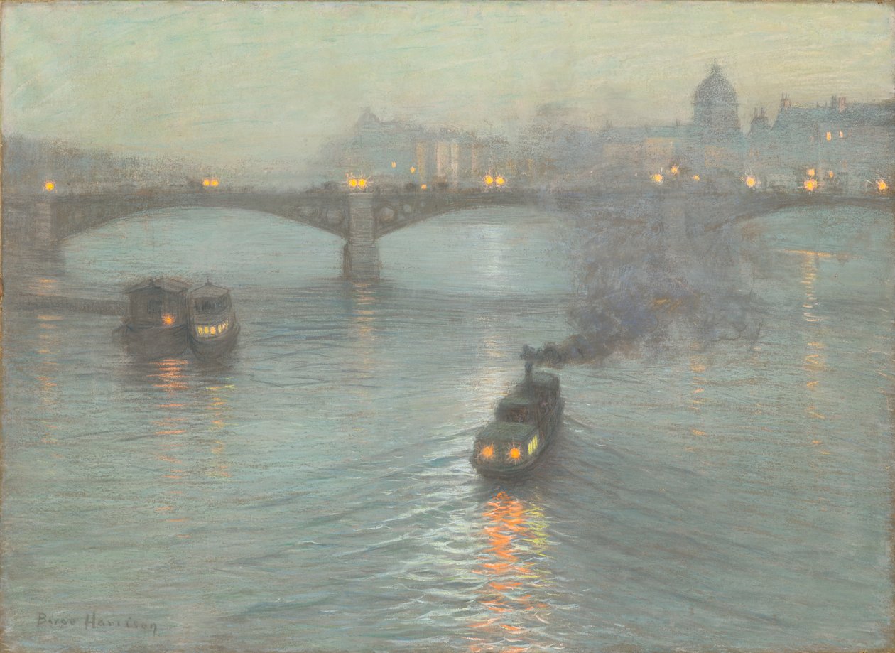 Aften på Seinen, ca. 1888 (pastel på forberedt lærred) af Birge Harrison