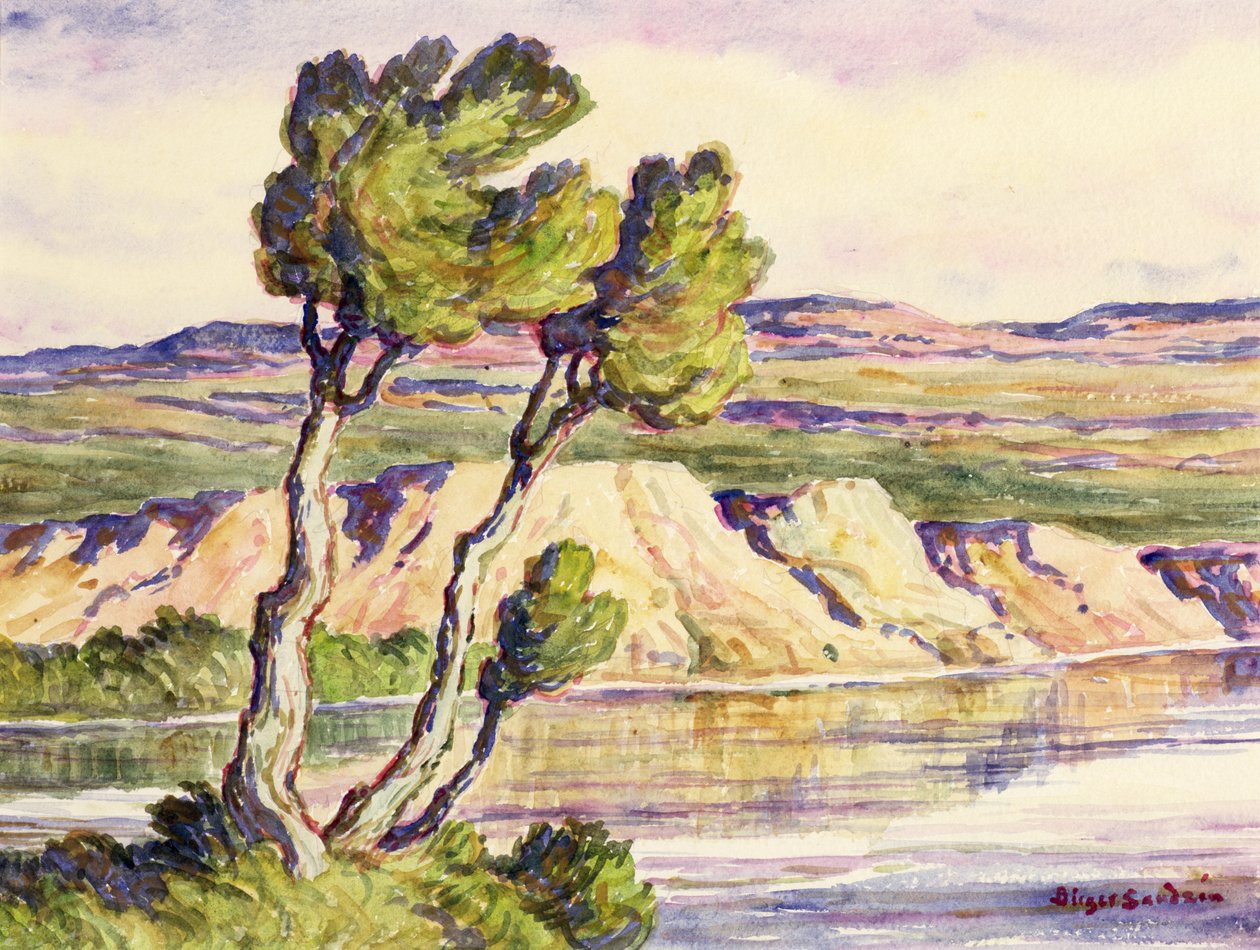 Kansas Creek (akvarel på papir) af Birger Sandzen