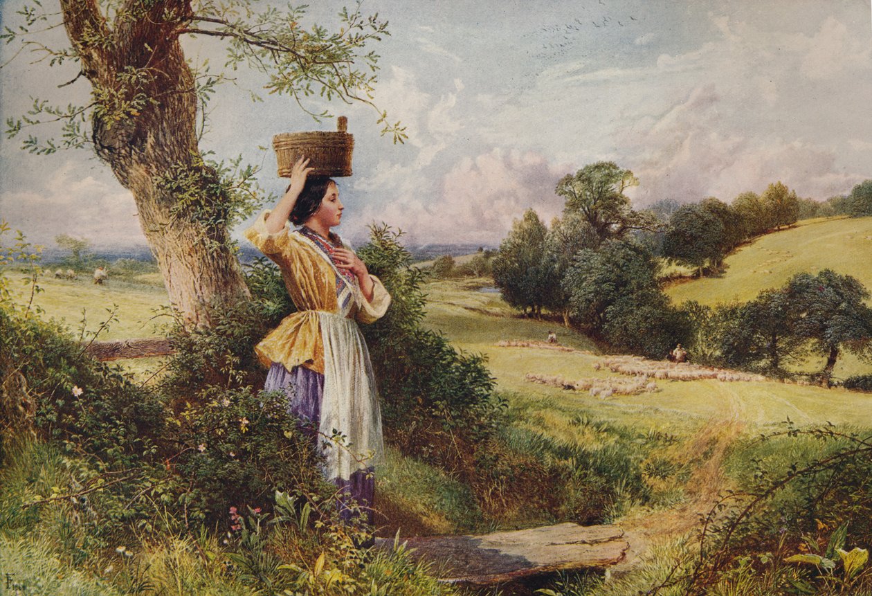 Mælkepigen, 1860, c1915 af Birket Foster