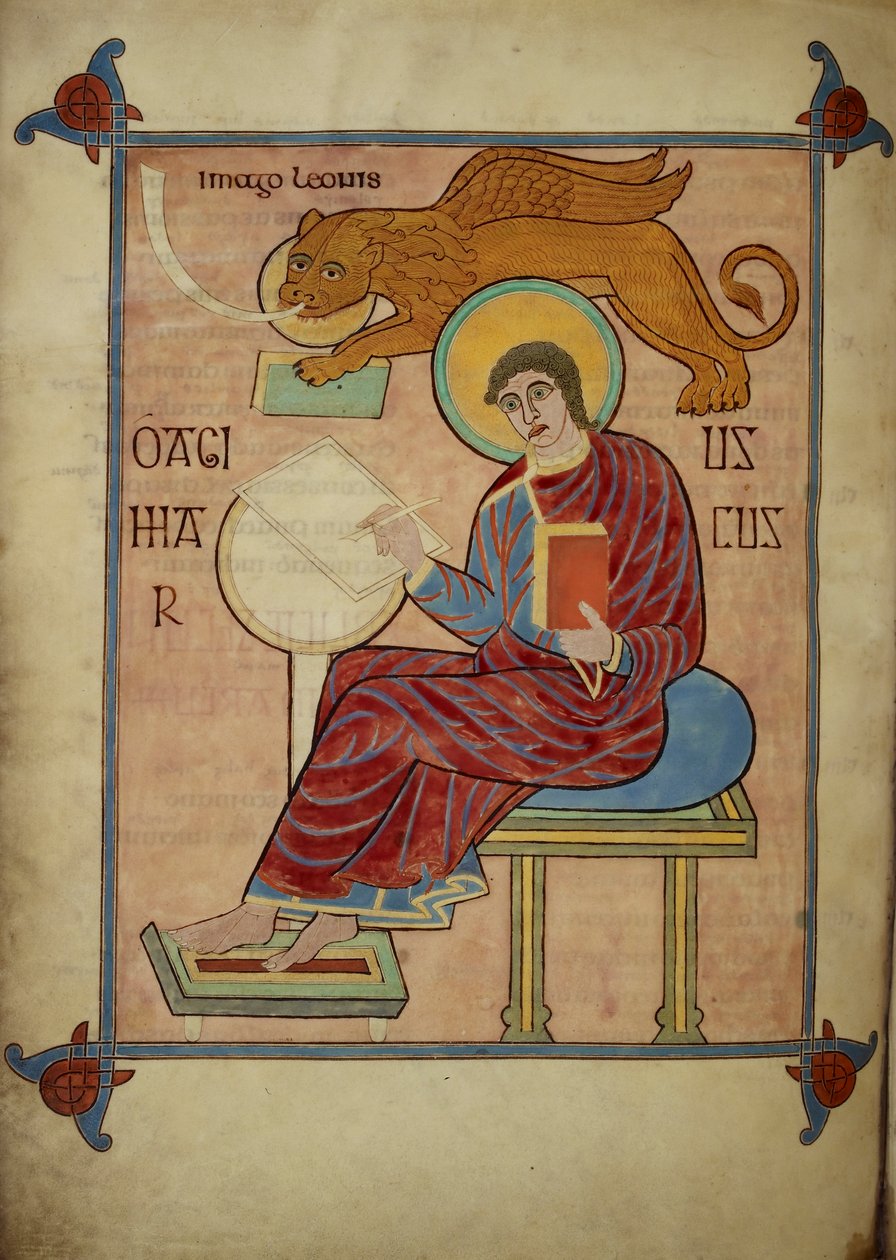 Markus, fra Lindisfarne-evangelierne, 710-21 (vellum) af Bishop of Lindisfarne Eadfrith