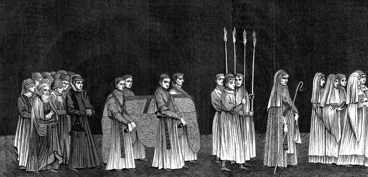 Rektor for universitetet og en procession af munke fra Saint-Victors Abbey, 15. århundrede 1849. af Bisson and Cottard
