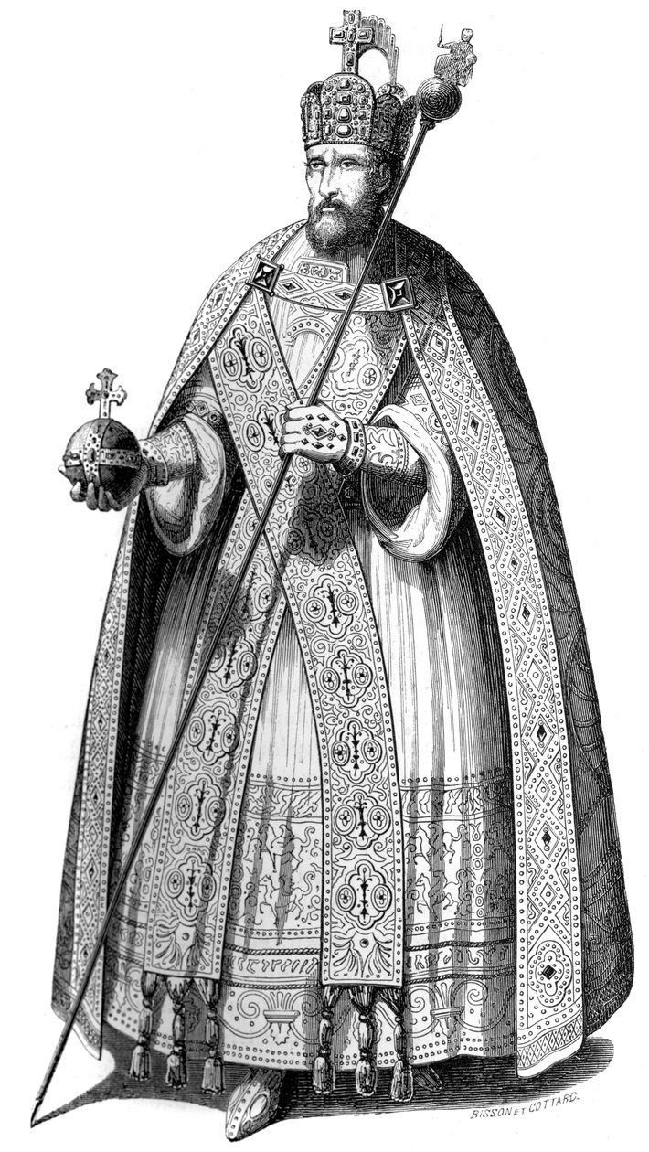 Kostumet båret af kejsere under deres kroninger siden Karl den Stores tid, 1579 1846. af Bisson and Cottard