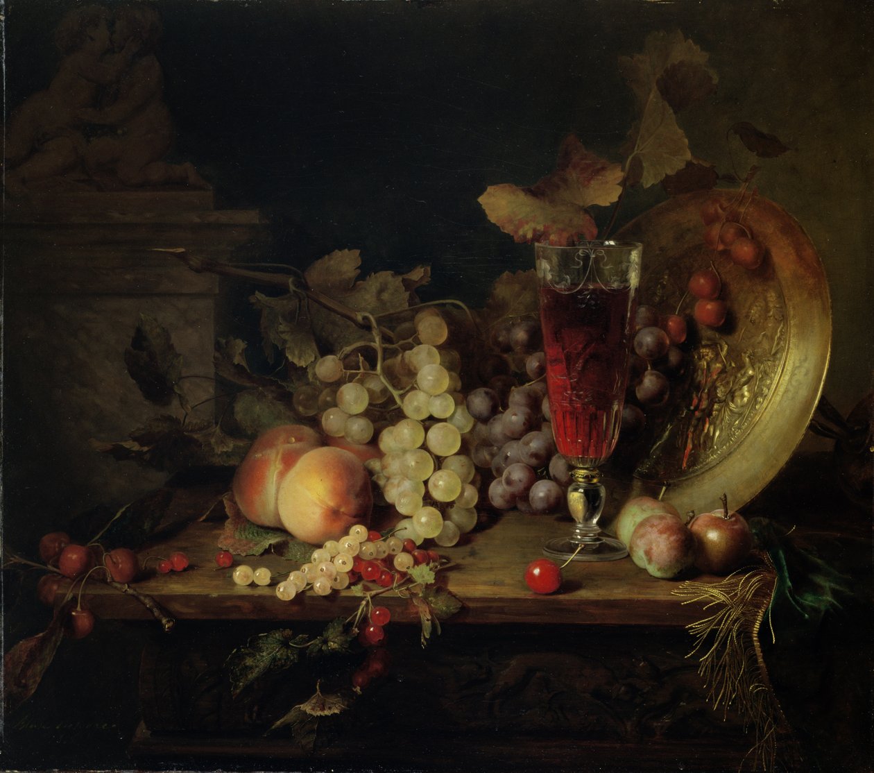 Stilleben med frugt, glas vin, 1863 af Blaise Alexandre Desgoffe