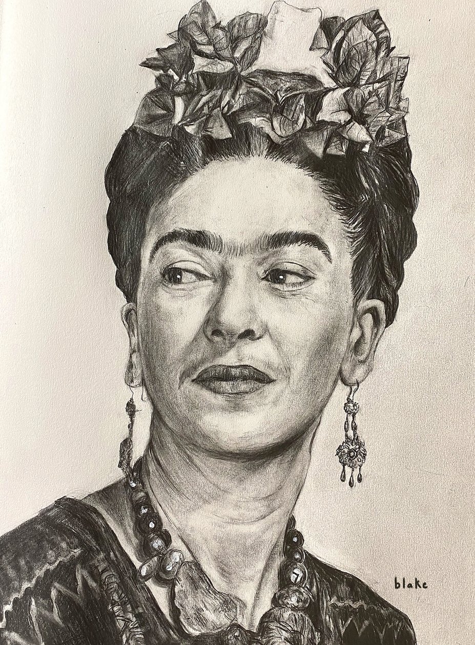 Frida Kahlo, ca. 2021 (Blyant på papir) af Blake Munch