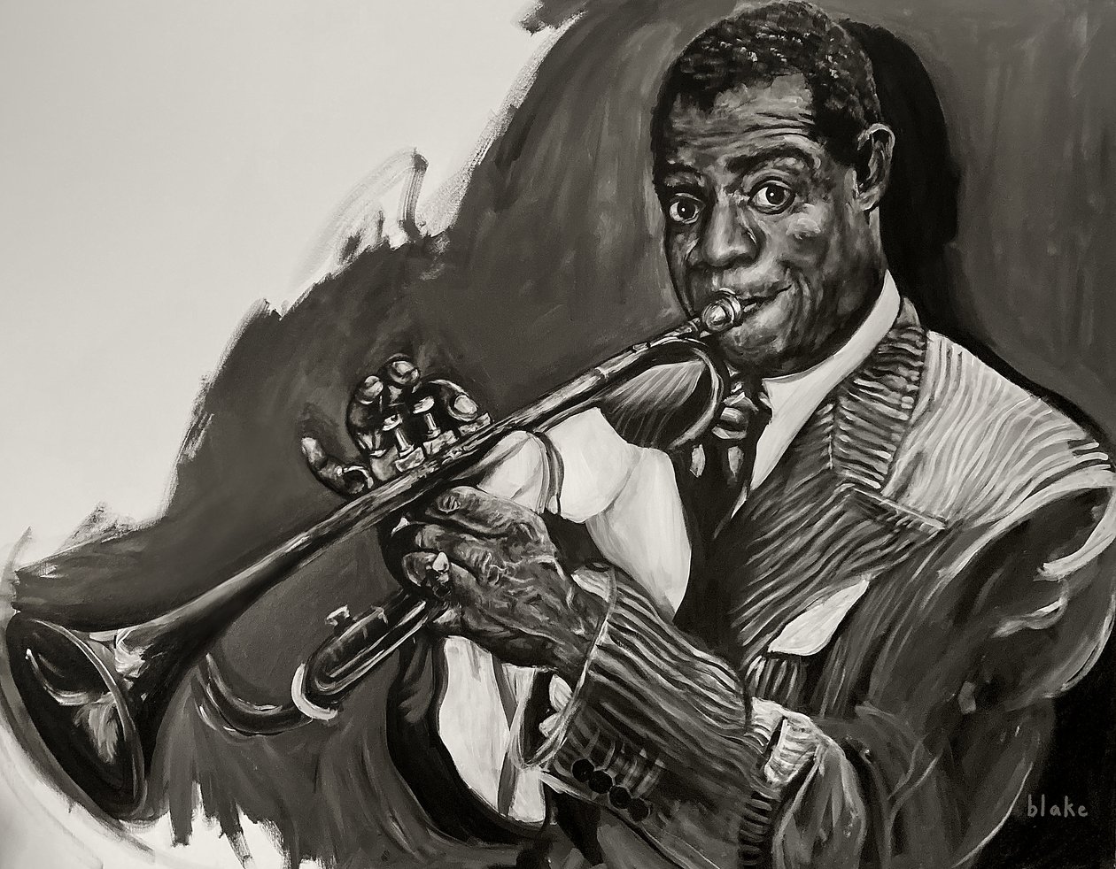 Louis Armstrong, ca. 2021 (Akryl på lærred) af Blake Munch