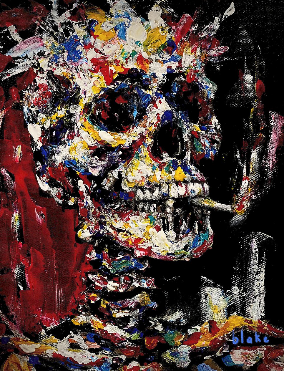 Skull With Spliff, c.2021-22 (Akryl på lærred) af Blake Munch
