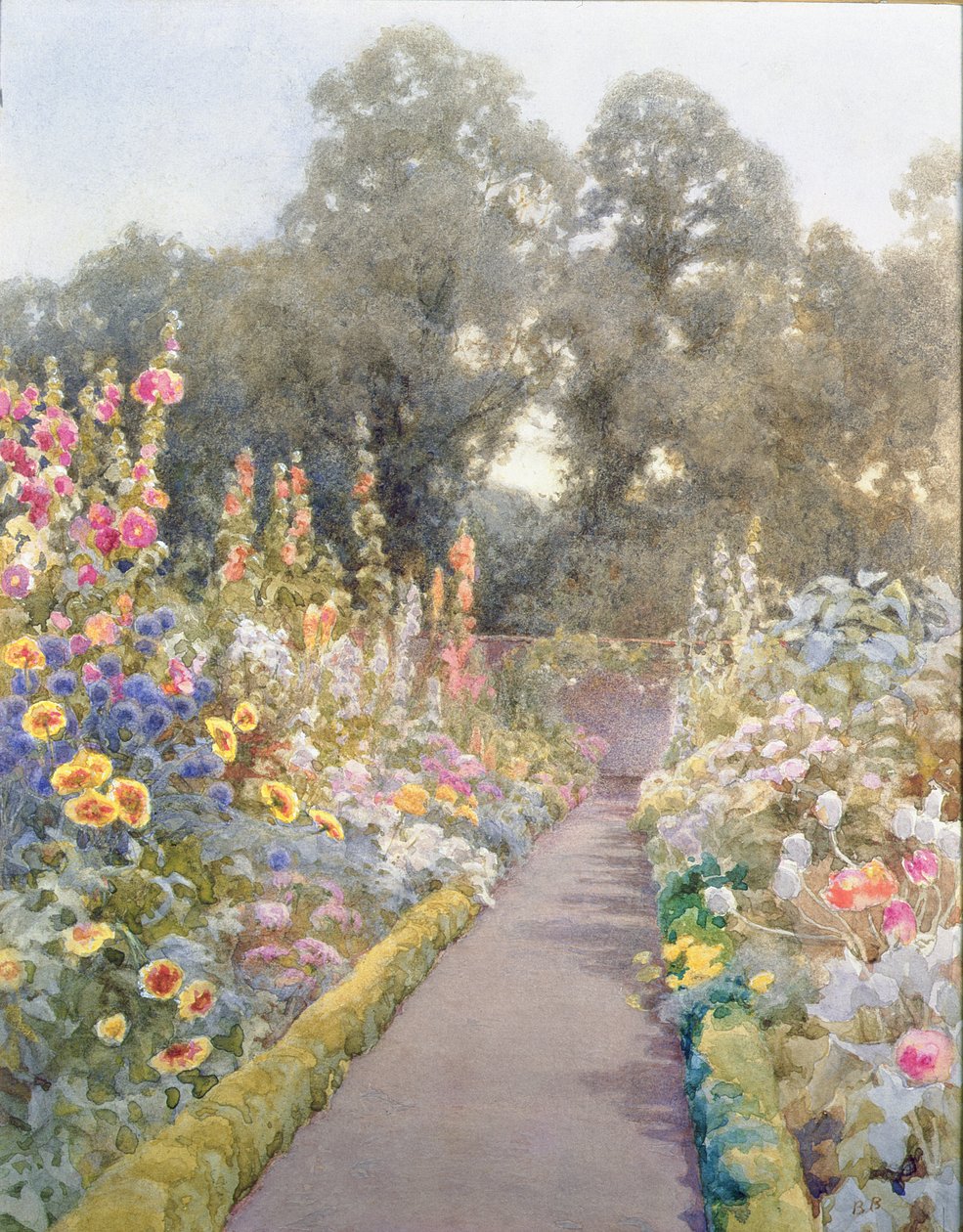 Havesti med stokroser og valmuer af Blanche Baker