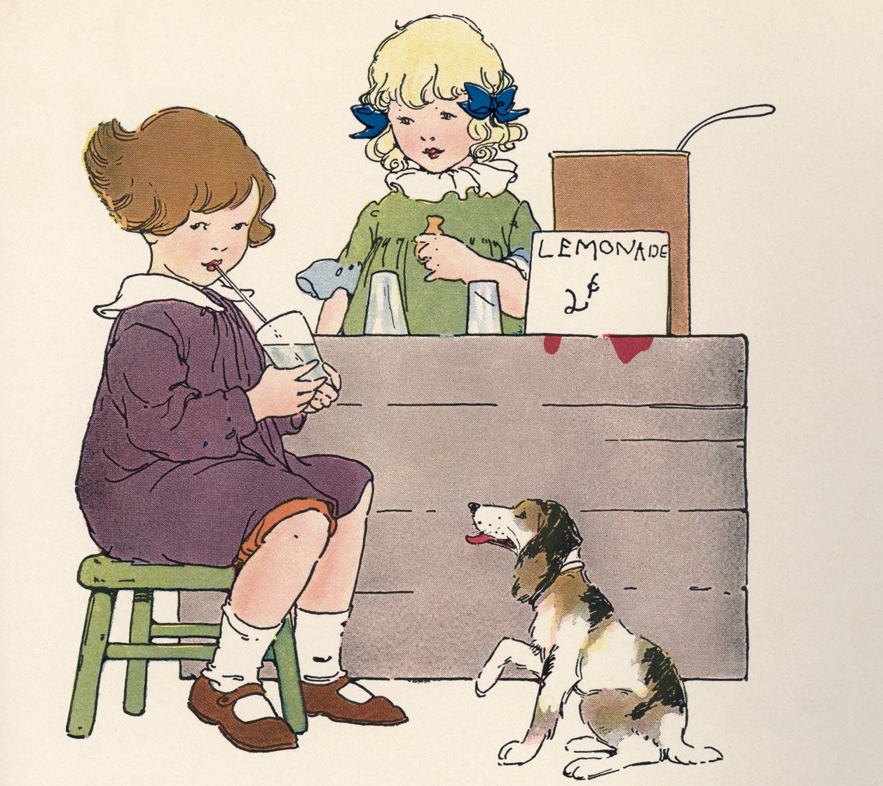 Unge piger ved deres limonadestand af Blanche Fisher Wright
