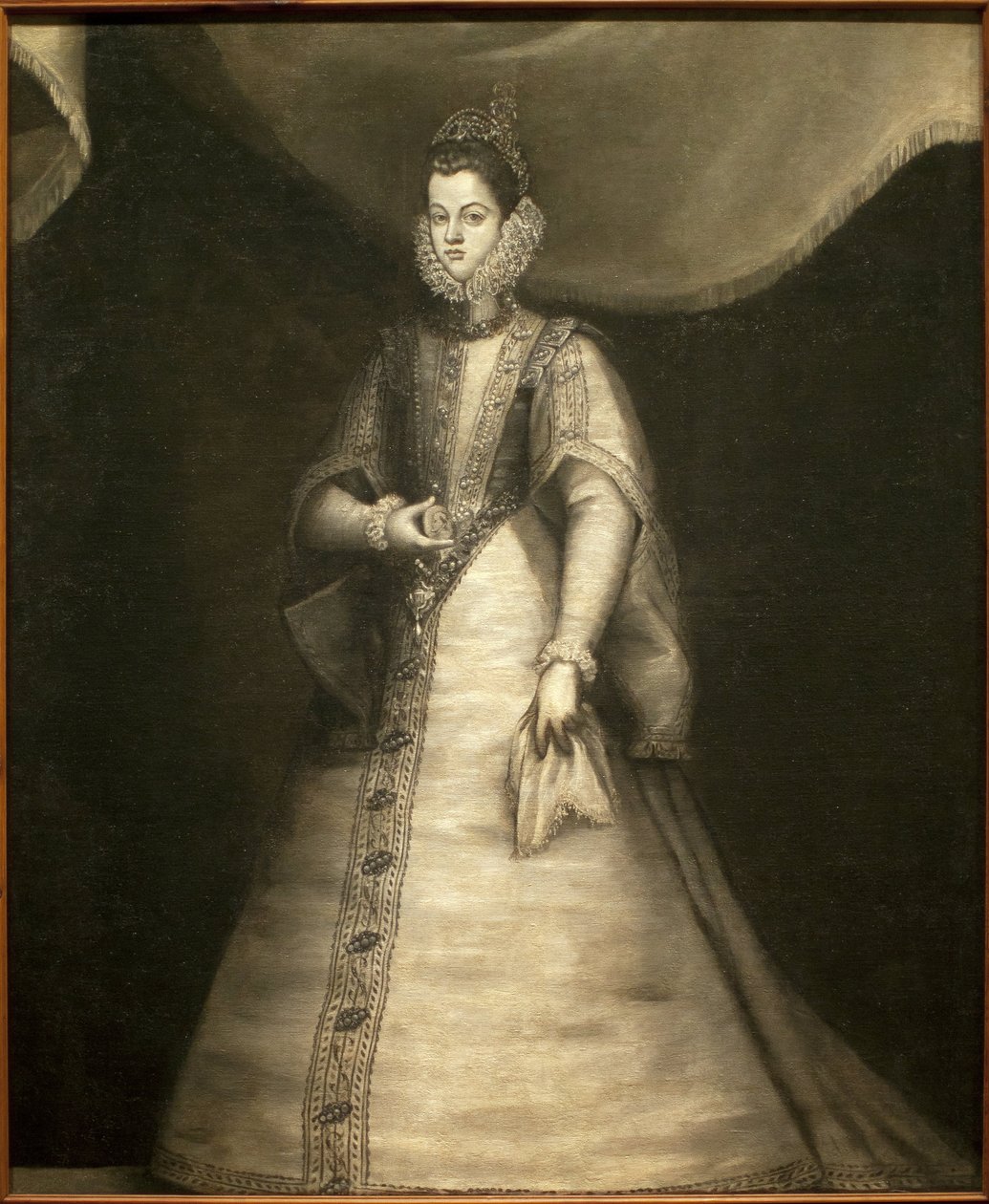 Portræt af spædbarnet Isabelle Claire Eugenie af Østrig (1566-1633) (Isabella af Spanien). Maleri af Blas de Prado (ca. 1545-1599), olie på lærred af Blas del Prado