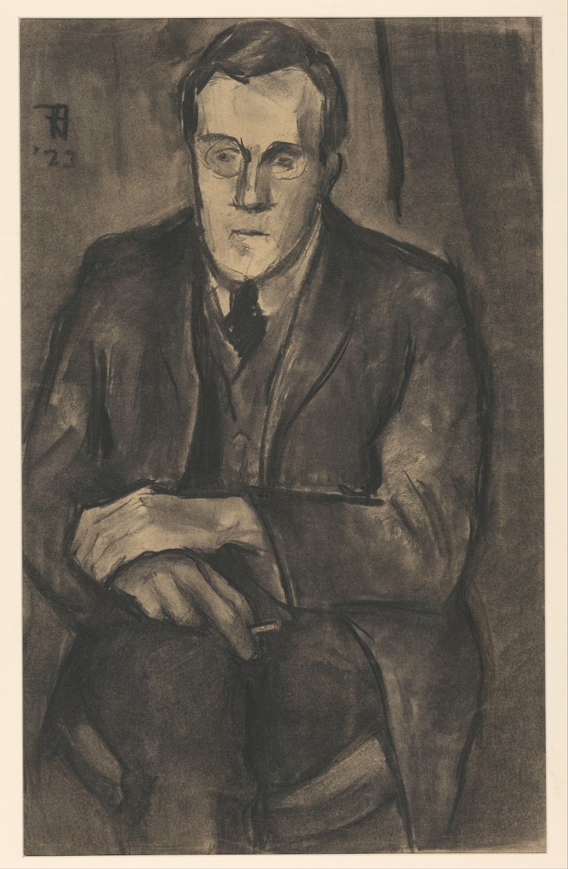 Portræt af J.W. Økse, sidder med hænderne på knæ af Bob Hanf (signed by artist)