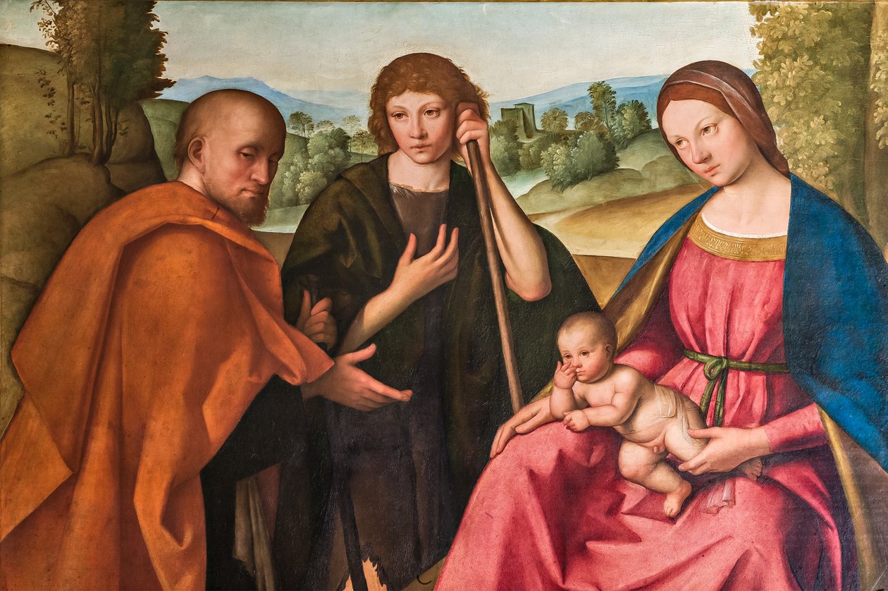 Tilbedelse af hyrderne Madonna med spædbarnet Jesus og to hyrder, detalje af 2384594 af Boccaccio Boccaccino